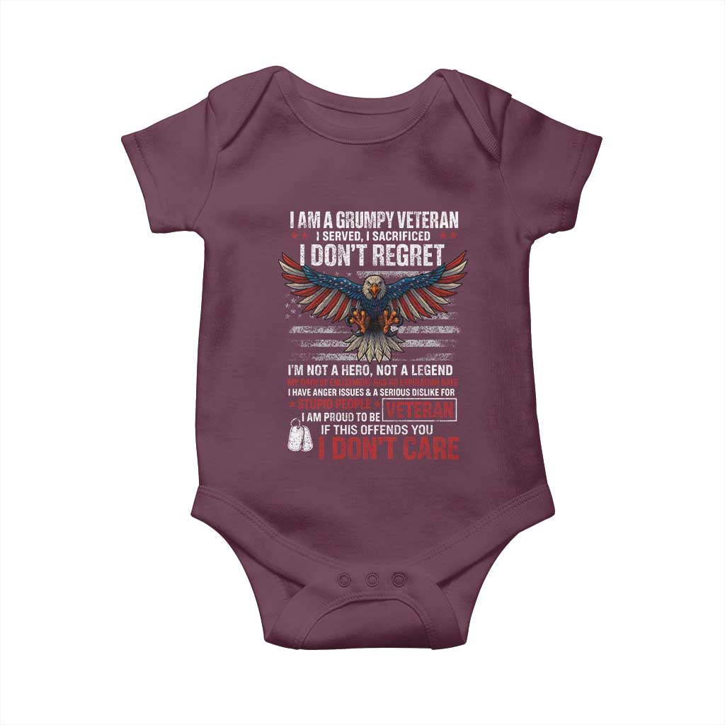 I Am A Grumpy Veteran I Served I Sacrificed I Dont Regret Baby Onesie American Flag Bald Eagle - Wonder Print Shop