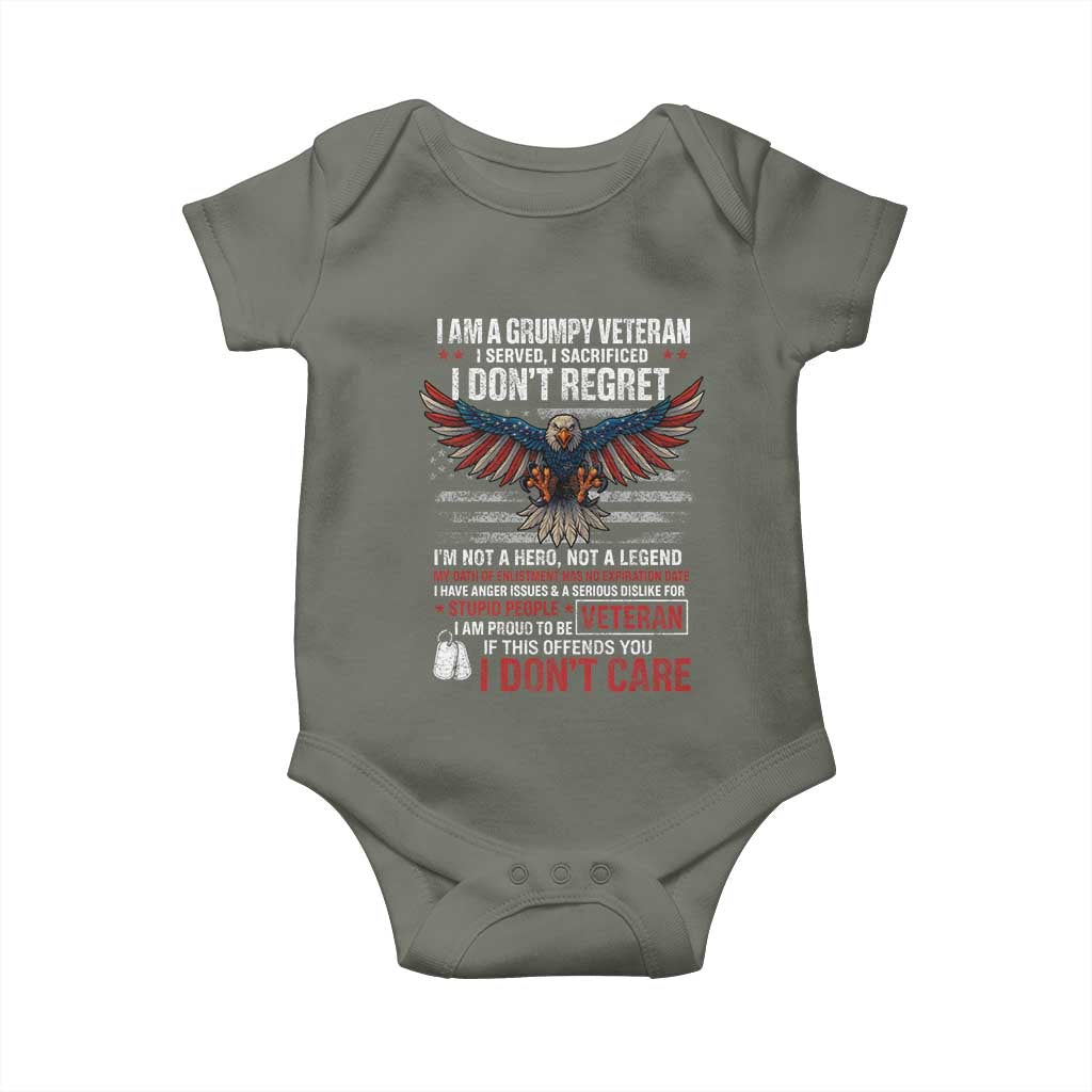 I Am A Grumpy Veteran I Served I Sacrificed I Dont Regret Baby Onesie American Flag Bald Eagle - Wonder Print Shop