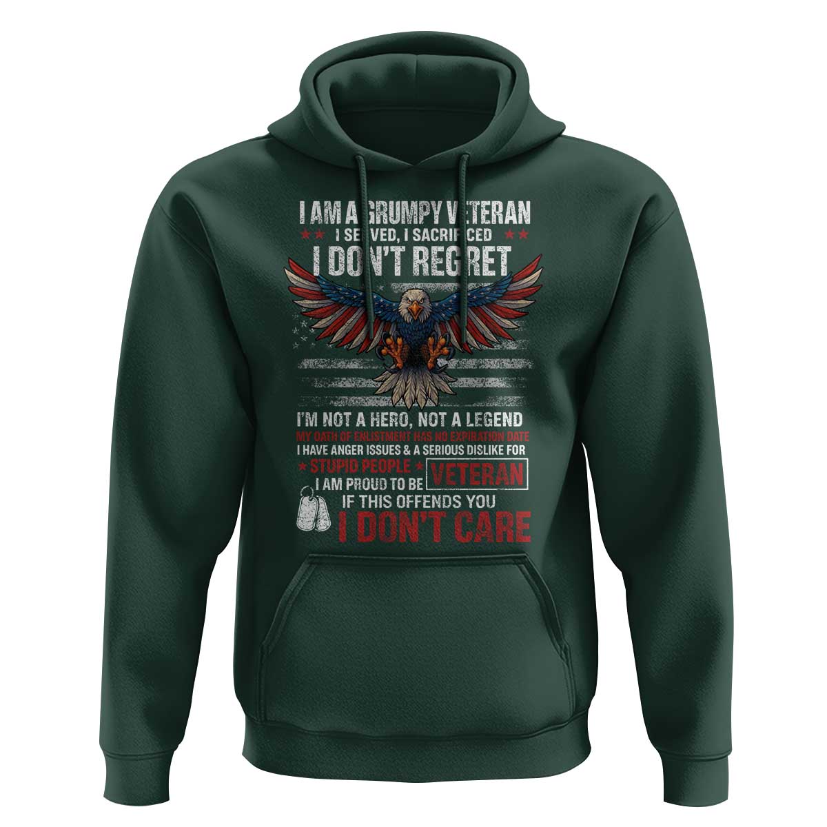 I Am A Grumpy Veteran I Served I Sacrificed I Dont Regret Hoodie American Flag Bald Eagle - Wonder Print Shop