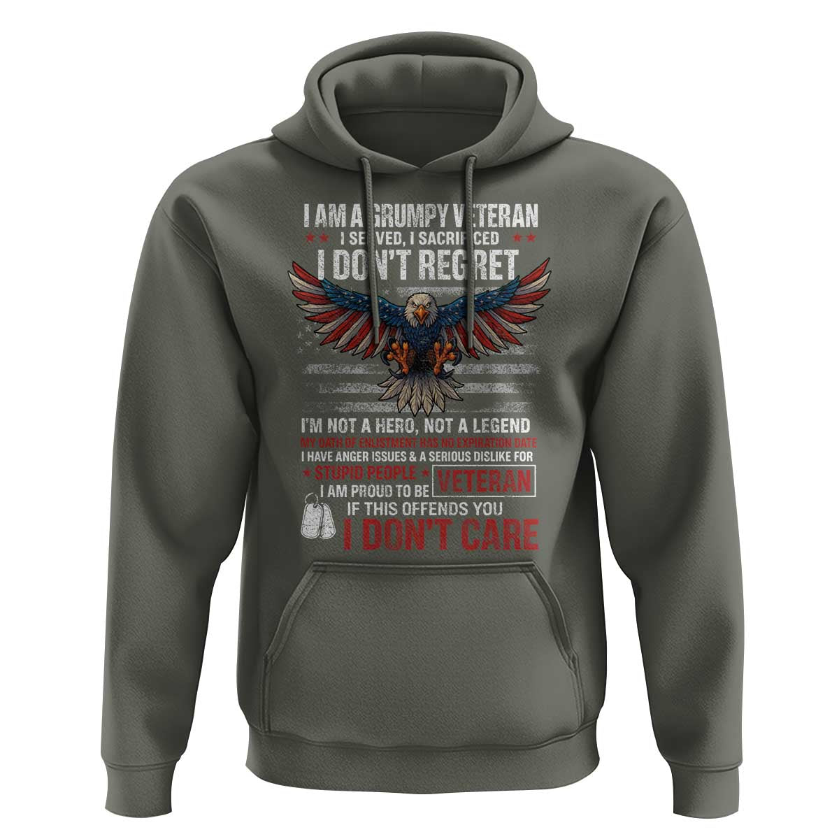 I Am A Grumpy Veteran I Served I Sacrificed I Dont Regret Hoodie American Flag Bald Eagle - Wonder Print Shop