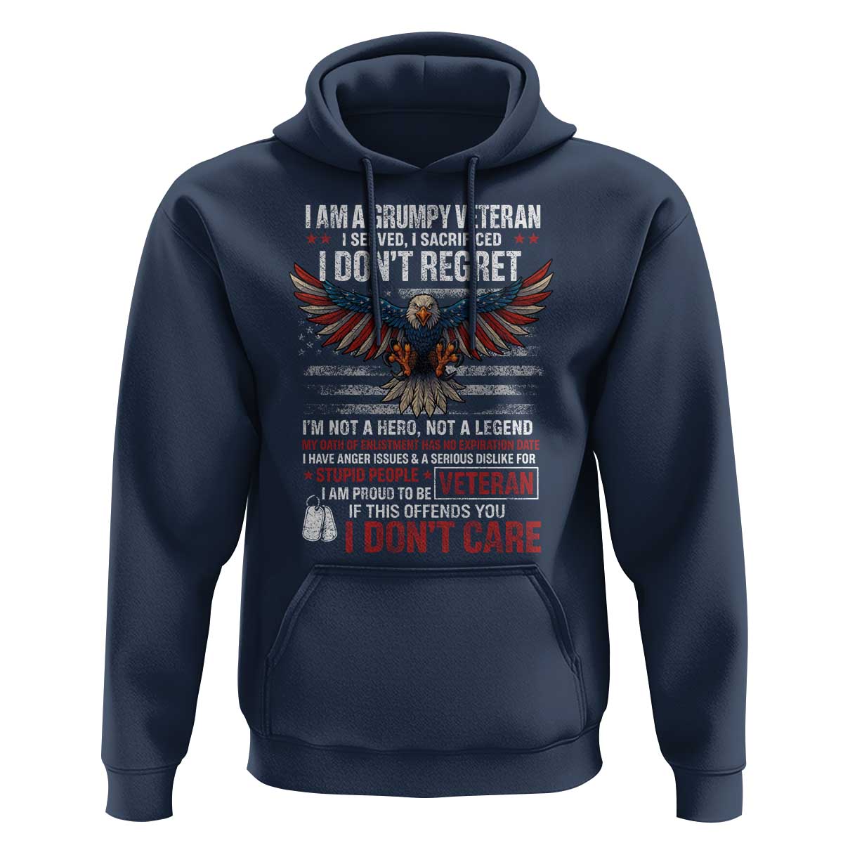 I Am A Grumpy Veteran I Served I Sacrificed I Dont Regret Hoodie American Flag Bald Eagle - Wonder Print Shop