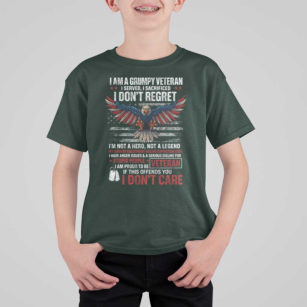 I Am A Grumpy Veteran I Served I Sacrificed I Dont Regret T Shirt For Kid American Flag Bald Eagle - Wonder Print Shop