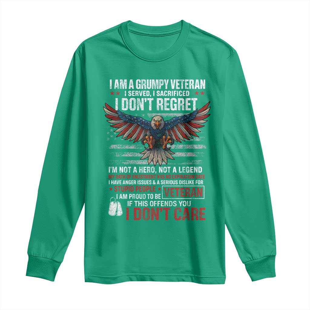 I Am A Grumpy Veteran I Served I Sacrificed I Dont Regret Long Sleeve Shirt American Flag Bald Eagle - Wonder Print Shop