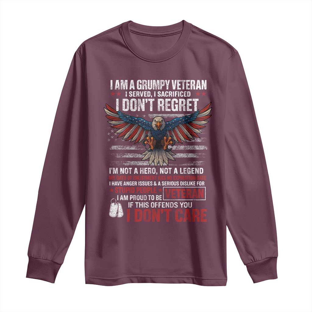 I Am A Grumpy Veteran I Served I Sacrificed I Dont Regret Long Sleeve Shirt American Flag Bald Eagle - Wonder Print Shop