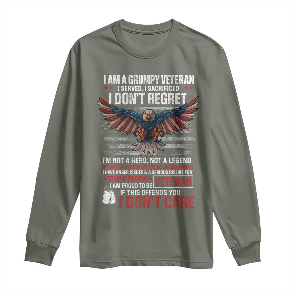 I Am A Grumpy Veteran I Served I Sacrificed I Dont Regret Long Sleeve Shirt American Flag Bald Eagle - Wonder Print Shop