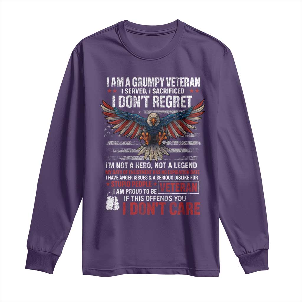 I Am A Grumpy Veteran I Served I Sacrificed I Dont Regret Long Sleeve Shirt American Flag Bald Eagle - Wonder Print Shop