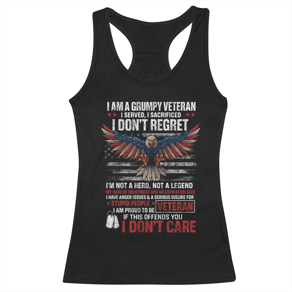I Am A Grumpy Veteran I Served I Sacrificed I Dont Regret Racerback Tank Top American Flag Bald Eagle - Wonder Print Shop