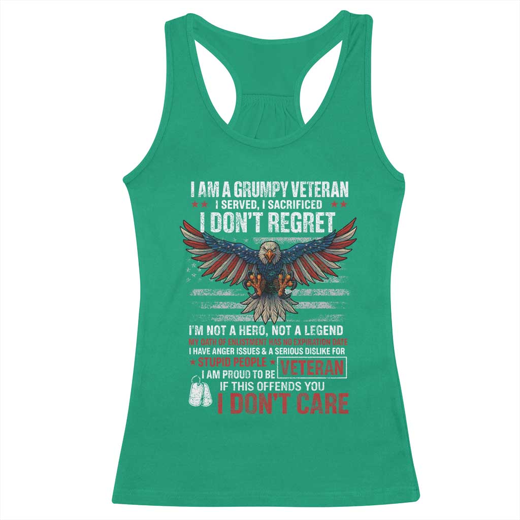 I Am A Grumpy Veteran I Served I Sacrificed I Dont Regret Racerback Tank Top American Flag Bald Eagle - Wonder Print Shop