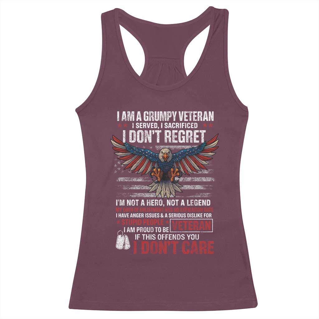 I Am A Grumpy Veteran I Served I Sacrificed I Dont Regret Racerback Tank Top American Flag Bald Eagle - Wonder Print Shop