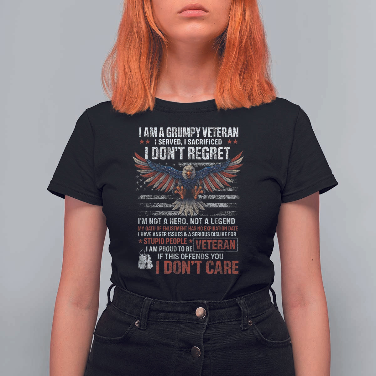 I Am A Grumpy Veteran I Served I Sacrificed I Dont Regret T Shirt For Women American Flag Bald Eagle - Wonder Print Shop