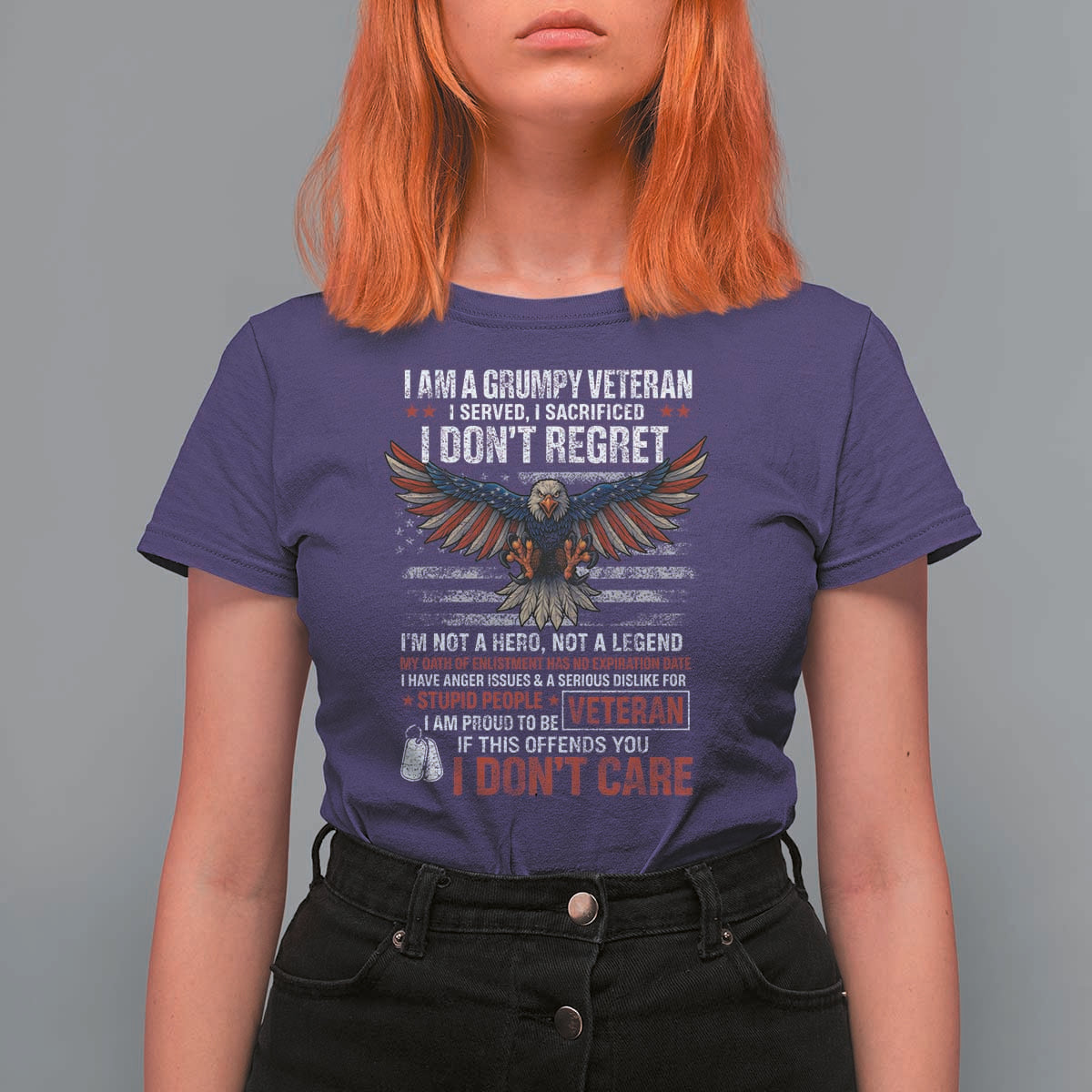 I Am A Grumpy Veteran I Served I Sacrificed I Dont Regret T Shirt For Women American Flag Bald Eagle - Wonder Print Shop