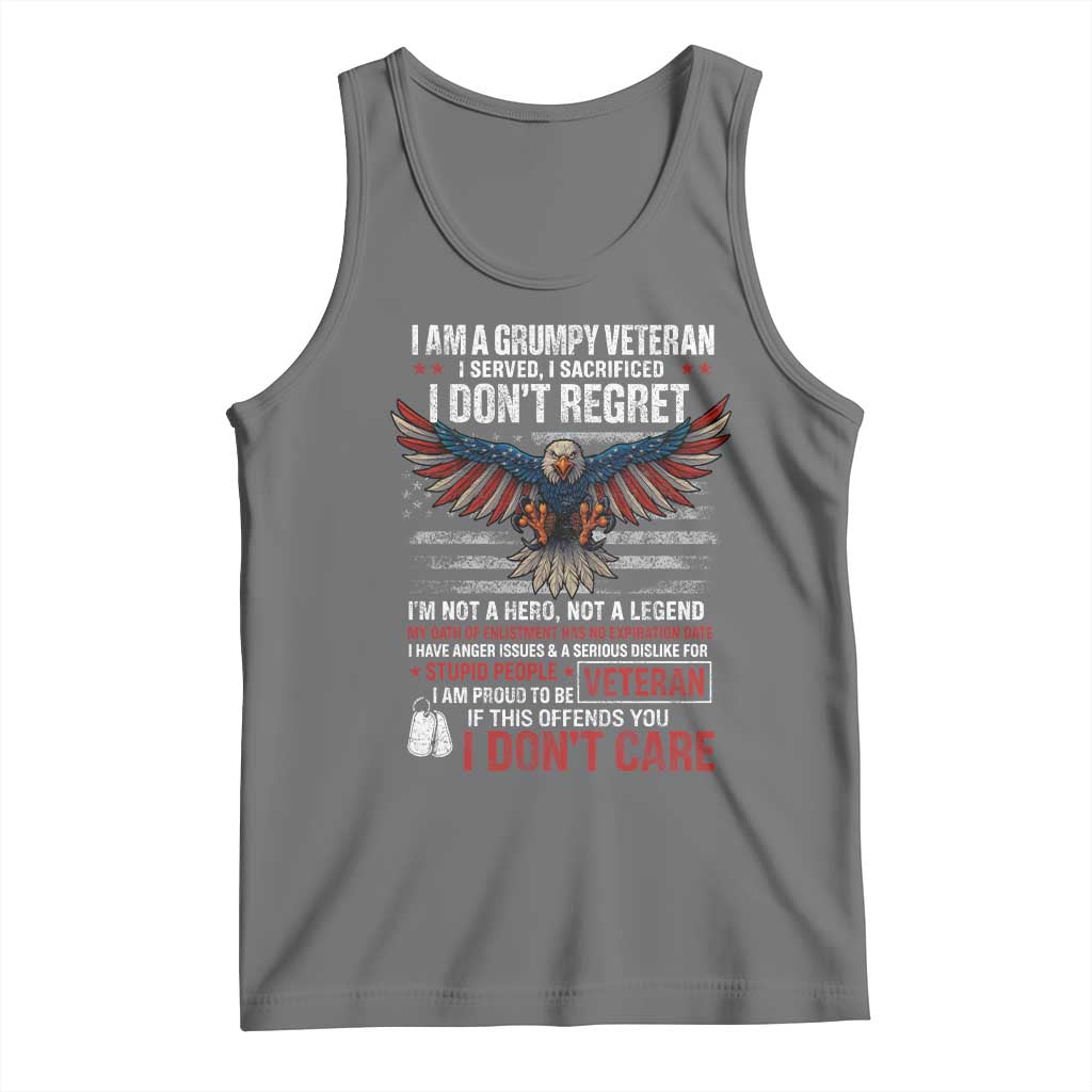 I Am A Grumpy Veteran I Served I Sacrificed I Dont Regret Tank Top American Flag Bald Eagle - Wonder Print Shop