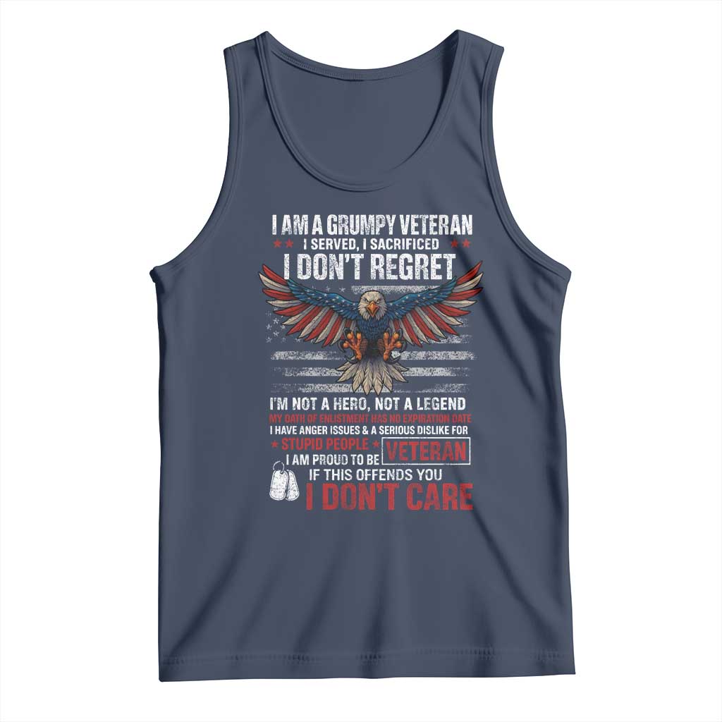 I Am A Grumpy Veteran I Served I Sacrificed I Dont Regret Tank Top American Flag Bald Eagle - Wonder Print Shop