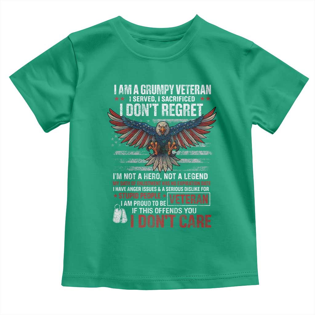 I Am A Grumpy Veteran I Served I Sacrificed I Dont Regret Toddler T Shirt American Flag Bald Eagle - Wonder Print Shop