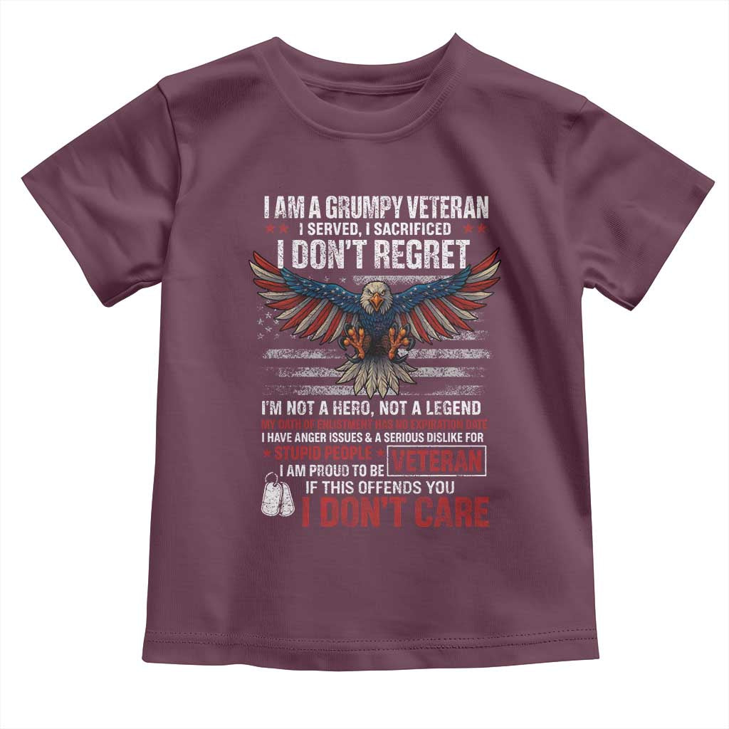 I Am A Grumpy Veteran I Served I Sacrificed I Dont Regret Toddler T Shirt American Flag Bald Eagle - Wonder Print Shop