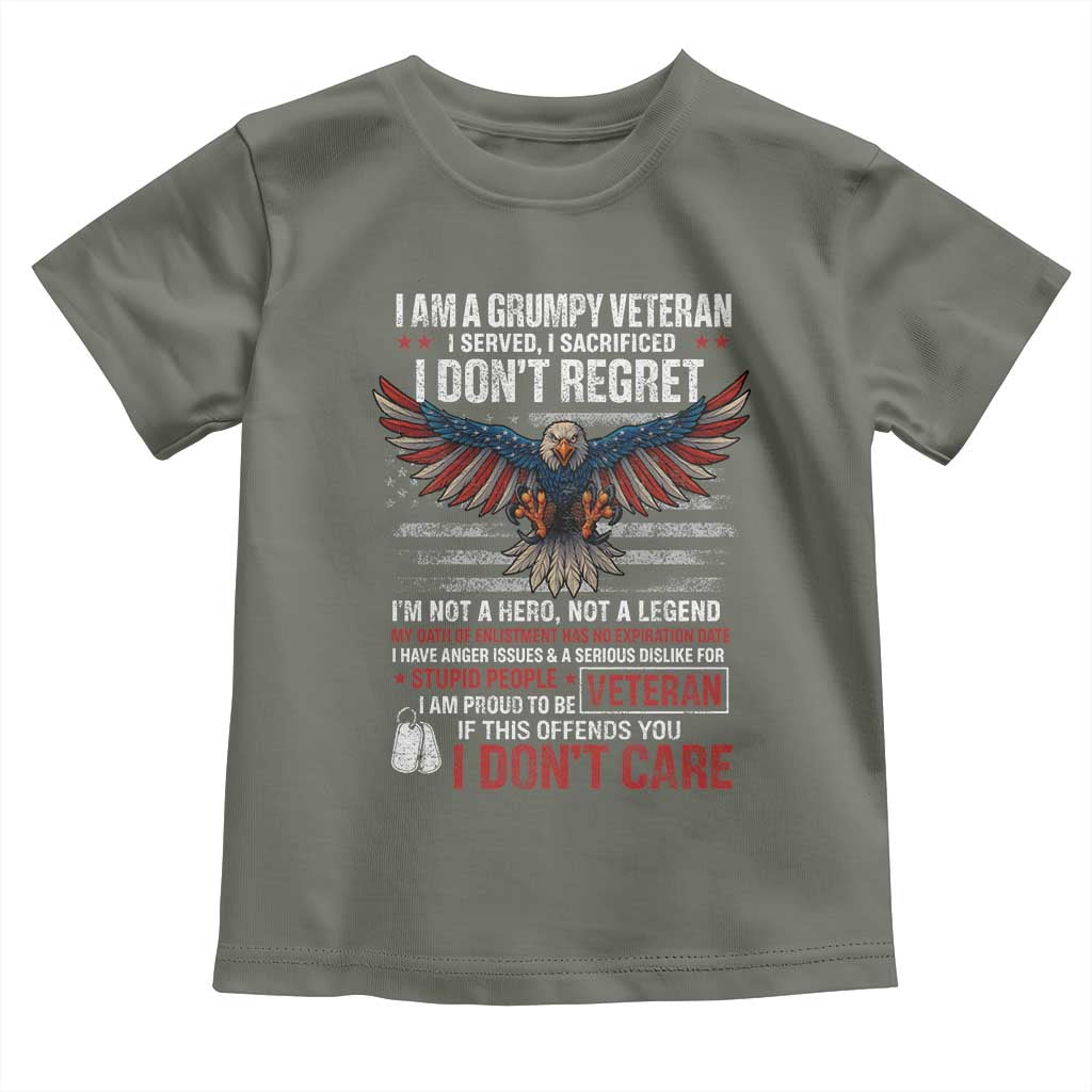I Am A Grumpy Veteran I Served I Sacrificed I Dont Regret Toddler T Shirt American Flag Bald Eagle - Wonder Print Shop