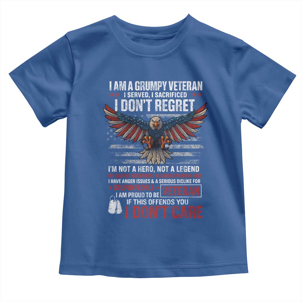 I Am A Grumpy Veteran I Served I Sacrificed I Dont Regret Toddler T Shirt American Flag Bald Eagle - Wonder Print Shop