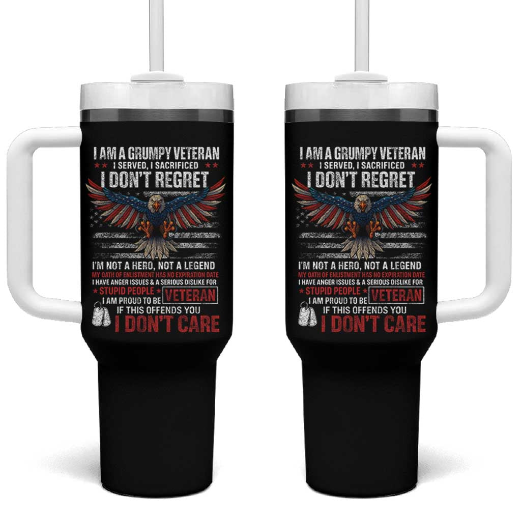 I Am A Grumpy Veteran I Served I Sacrificed I Dont Regret Tumbler With Handle American Flag Bald Eagle - Wonder Print Shop