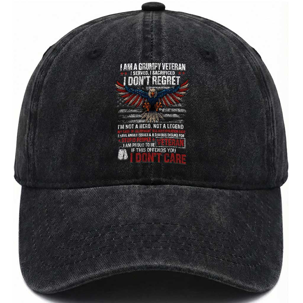 I Am A Grumpy Veteran I Served I Sacrificed I Dont Regret Washed Cotton Baseball Cap American Flag Bald Eagle