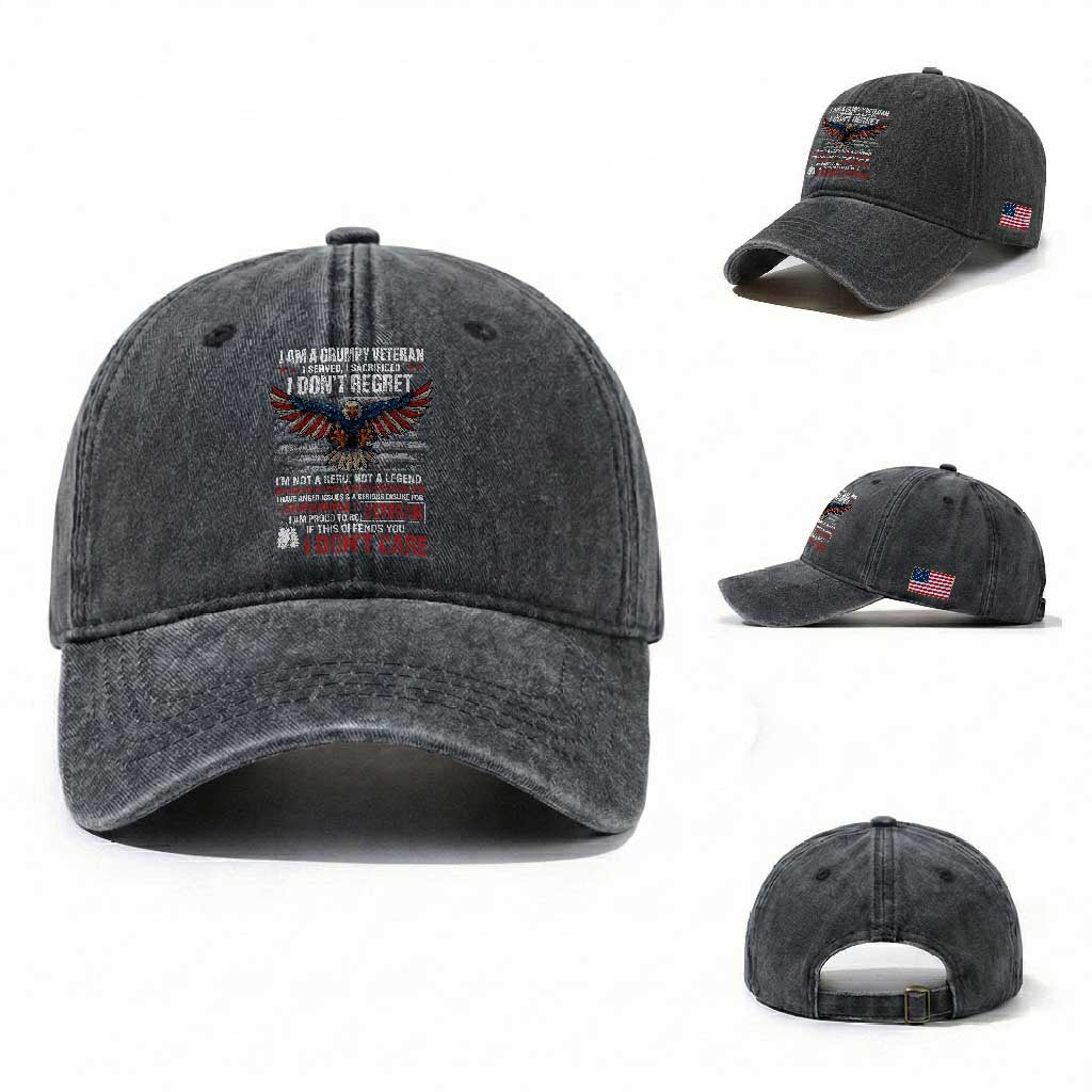 I Am A Grumpy Veteran I Served I Sacrificed I Dont Regret Washed Cotton Baseball Cap American Flag Bald Eagle