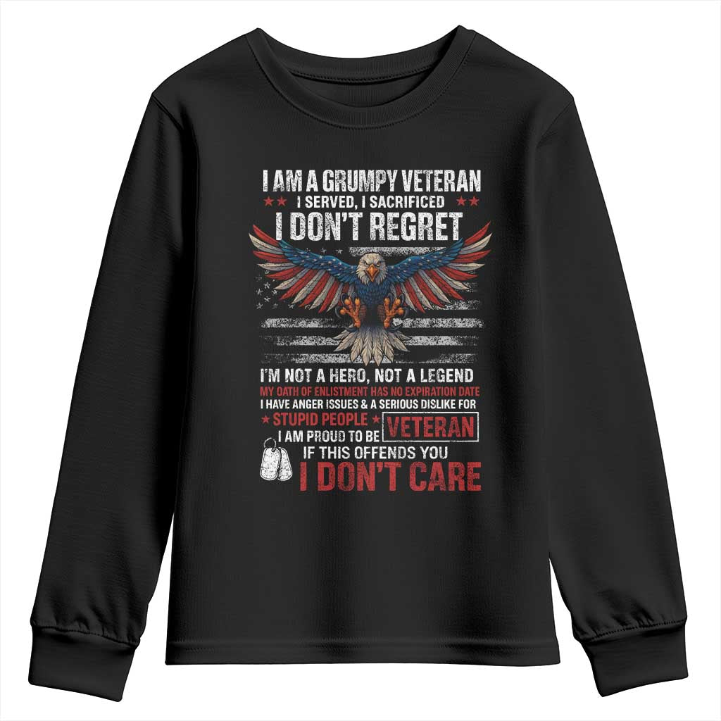 I Am A Grumpy Veteran I Served I Sacrificed I Dont Regret Youth Sweatshirt American Flag Bald Eagle - Wonder Print Shop