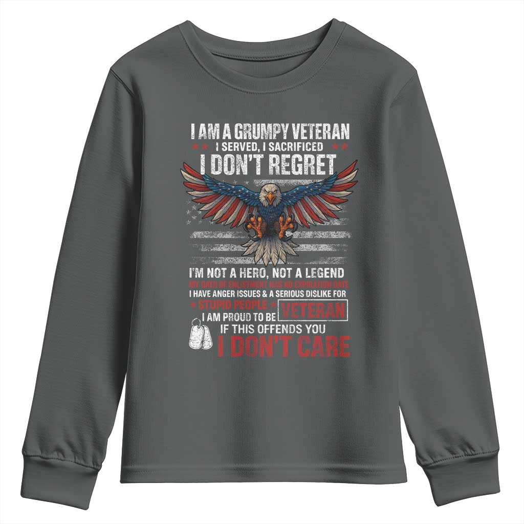 I Am A Grumpy Veteran I Served I Sacrificed I Dont Regret Youth Sweatshirt American Flag Bald Eagle - Wonder Print Shop
