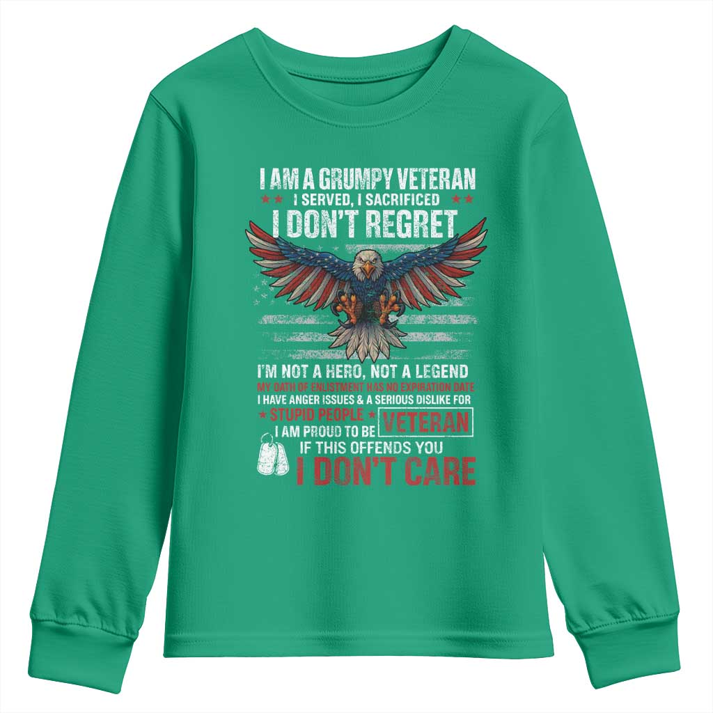 I Am A Grumpy Veteran I Served I Sacrificed I Dont Regret Youth Sweatshirt American Flag Bald Eagle - Wonder Print Shop