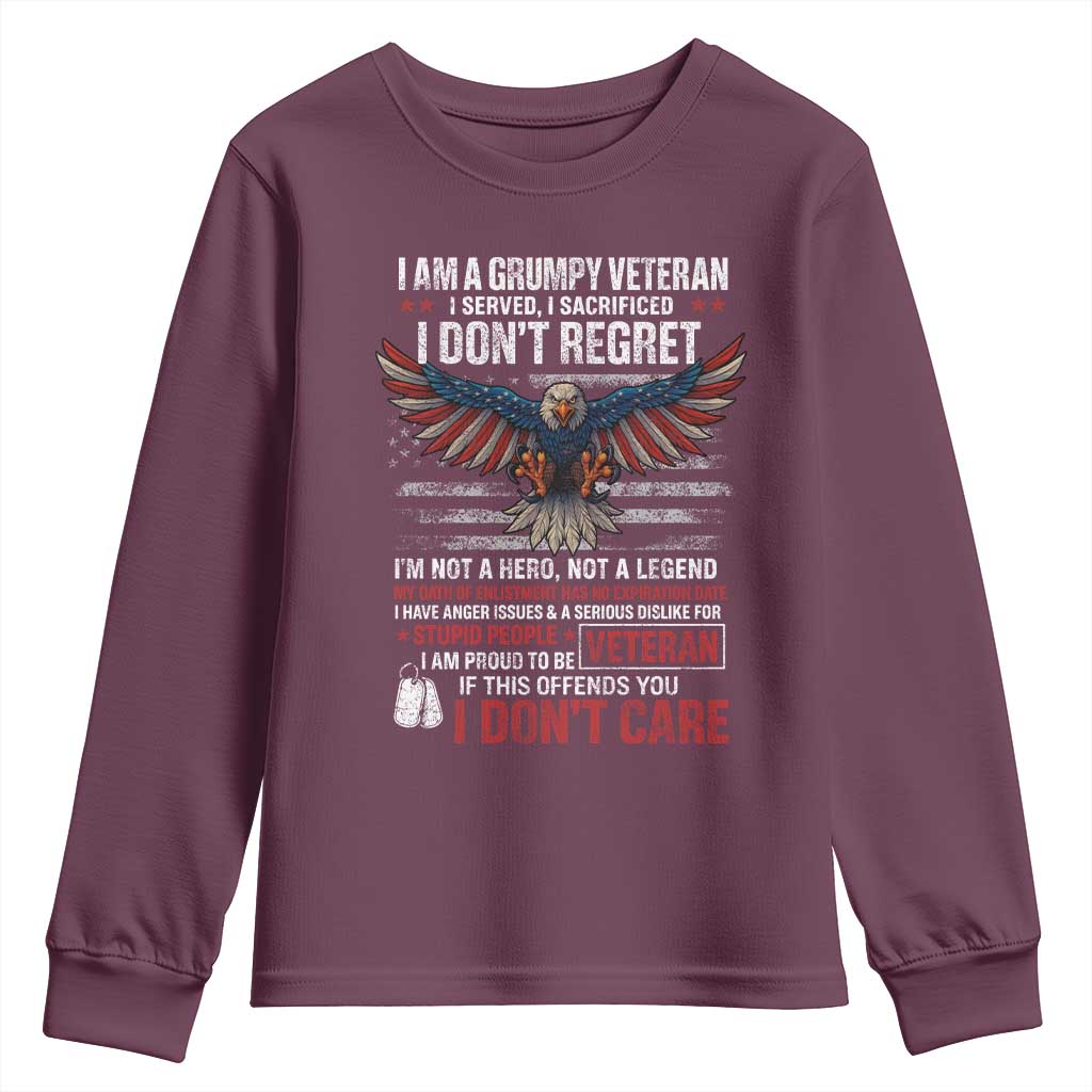 I Am A Grumpy Veteran I Served I Sacrificed I Dont Regret Youth Sweatshirt American Flag Bald Eagle - Wonder Print Shop