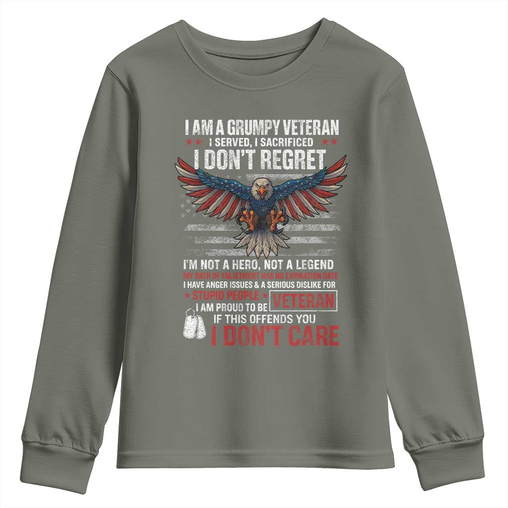 I Am A Grumpy Veteran I Served I Sacrificed I Dont Regret Youth Sweatshirt American Flag Bald Eagle - Wonder Print Shop