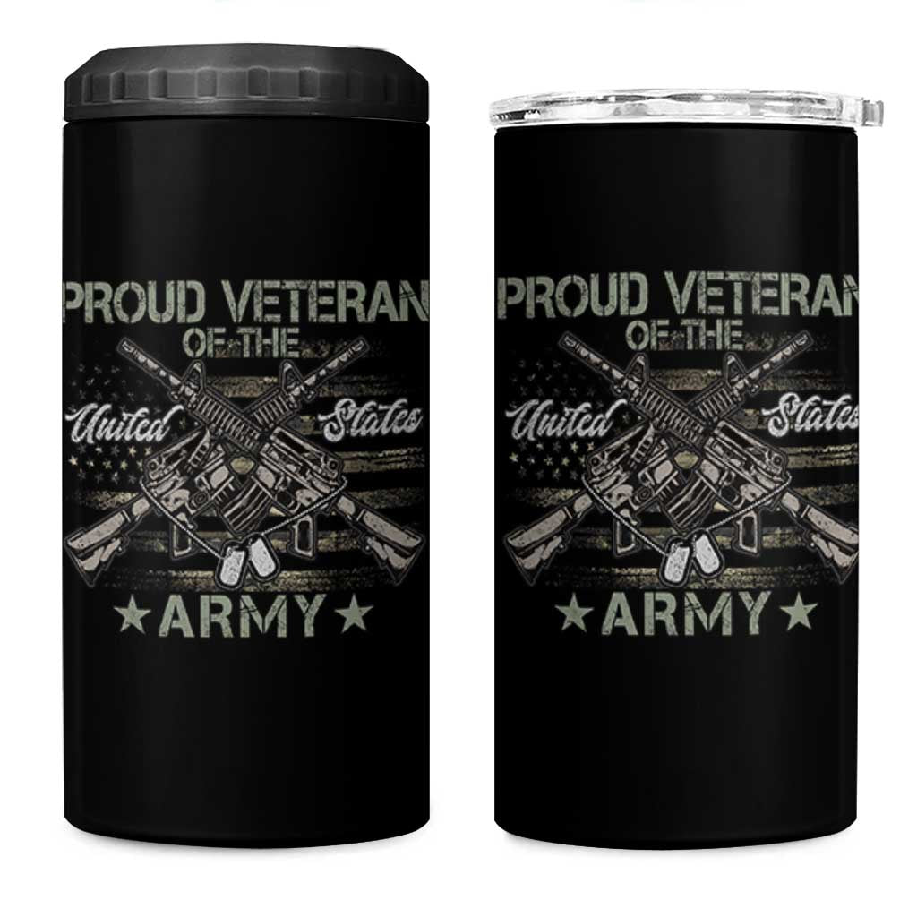 Proud Veteran Of The United States Army 4 in 1 Can Cooler Tumbler USA Flag Camouflage - Wonder Print Shop