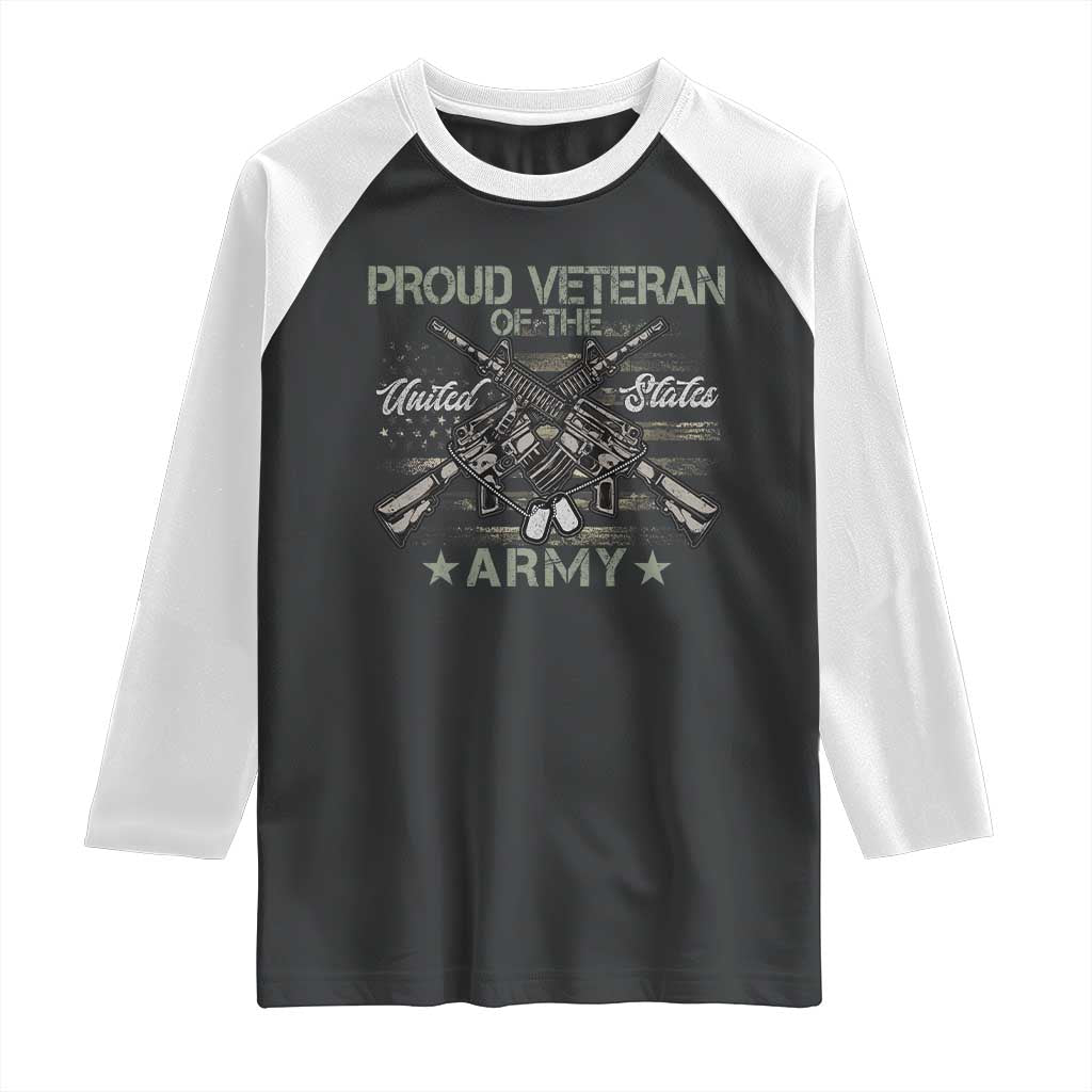 Proud Veteran Of The United States Army Raglan Shirt USA Flag Camouflage - Wonder Print Shop