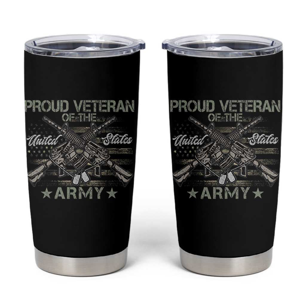 Proud Veteran Of The United States Army Tumbler Cup USA Flag Camouflage - Wonder Print Shop