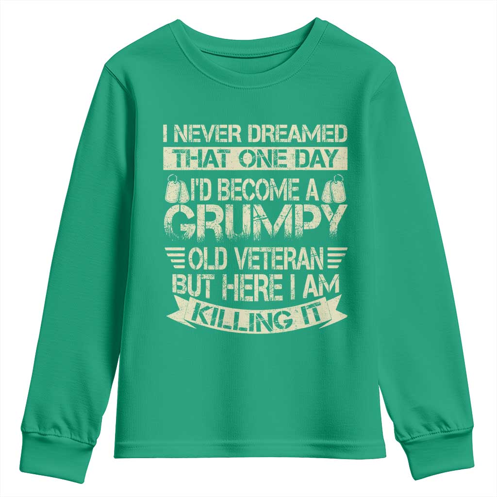 I Never Dreamed That One Day Id Become A Grumpy Old Veteran But Here I Am Killing It Youth Sweatshirt - Wonder Print Shop