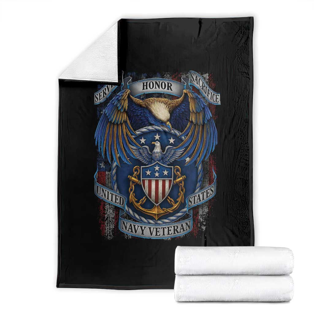 US Navy Veteran Service Honor Sacrifice Throw Blanket Vintage Bald Eagle American Flag Anchor - Wonder Print Shop