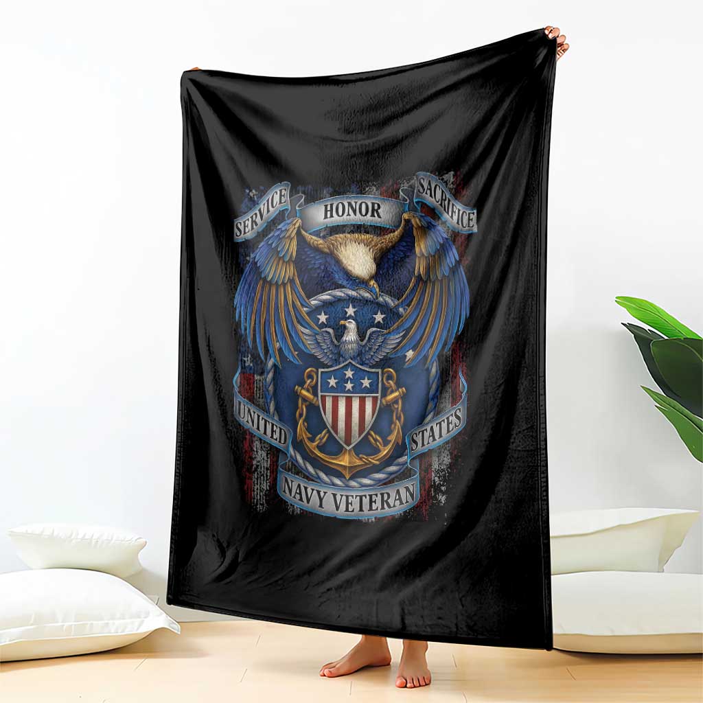 US Navy Veteran Service Honor Sacrifice Throw Blanket Vintage Bald Eagle American Flag Anchor - Wonder Print Shop
