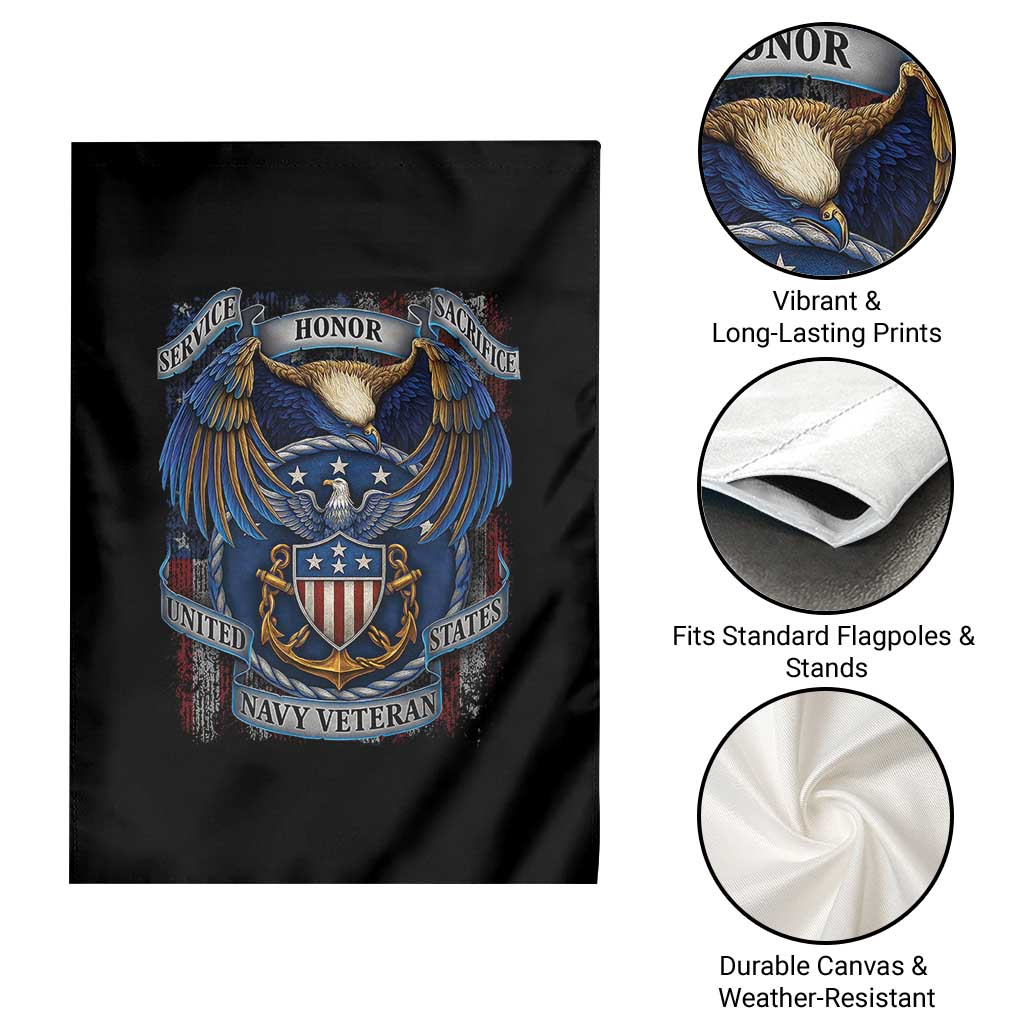 US Navy Veteran Service Honor Sacrifice Garden Flag Vintage Bald Eagle American Flag Anchor - Wonder Print Shop