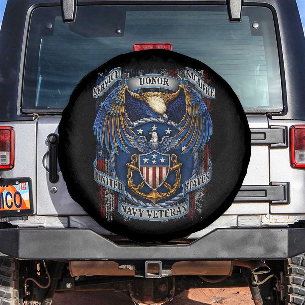 US Navy Veteran Service Honor Sacrifice Spare Tire Cover Vintage Bald Eagle American Flag Anchor - Wonder Print Shop