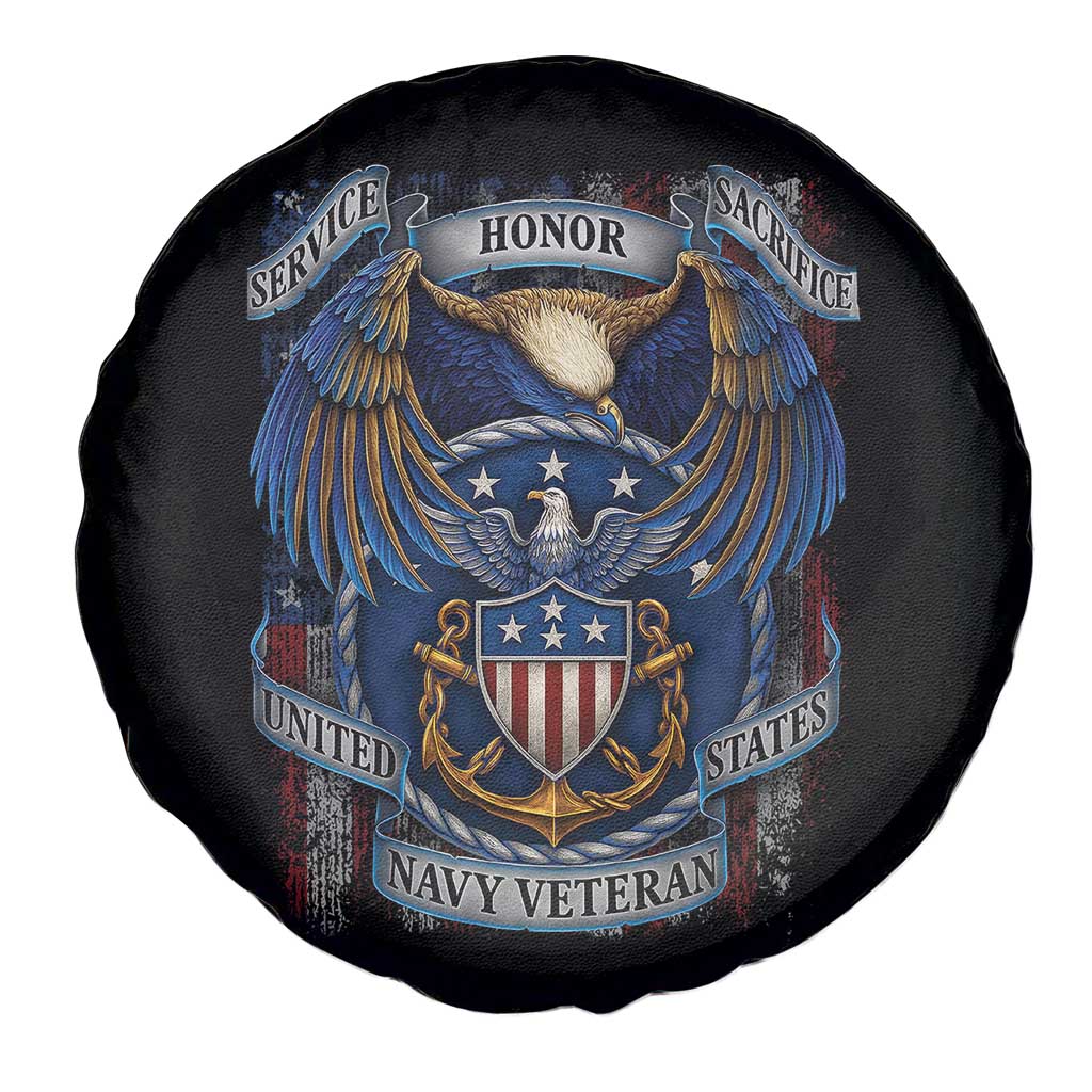 US Navy Veteran Service Honor Sacrifice Spare Tire Cover Vintage Bald Eagle American Flag Anchor - Wonder Print Shop