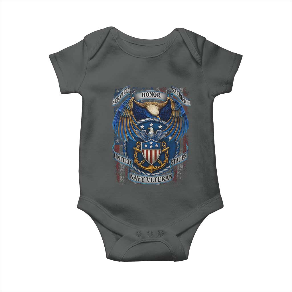 US Navy Veteran Service Honor Sacrifice Baby Onesie Vintage Bald Eagle American Flag Anchor - Wonder Print Shop