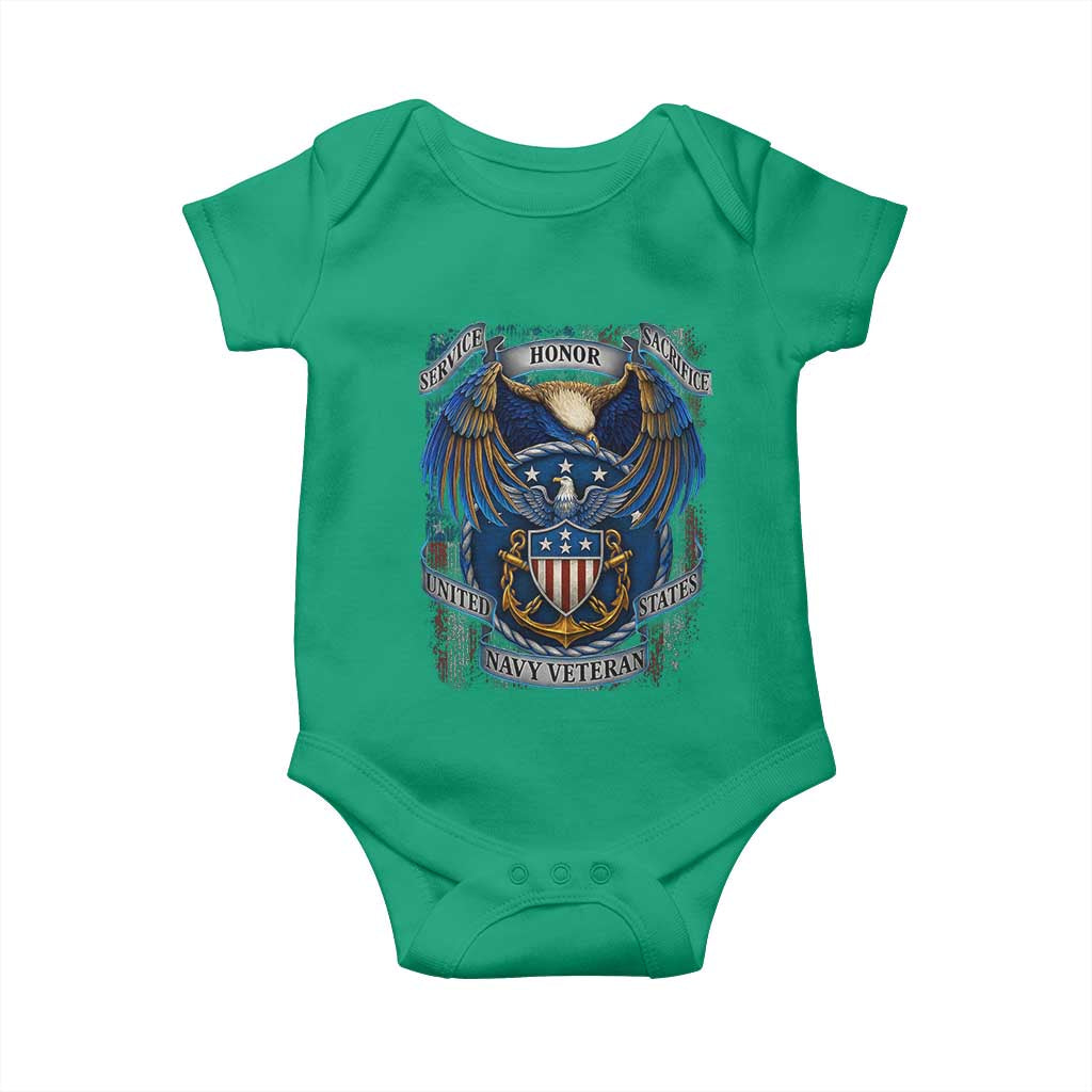 US Navy Veteran Service Honor Sacrifice Baby Onesie Vintage Bald Eagle American Flag Anchor - Wonder Print Shop