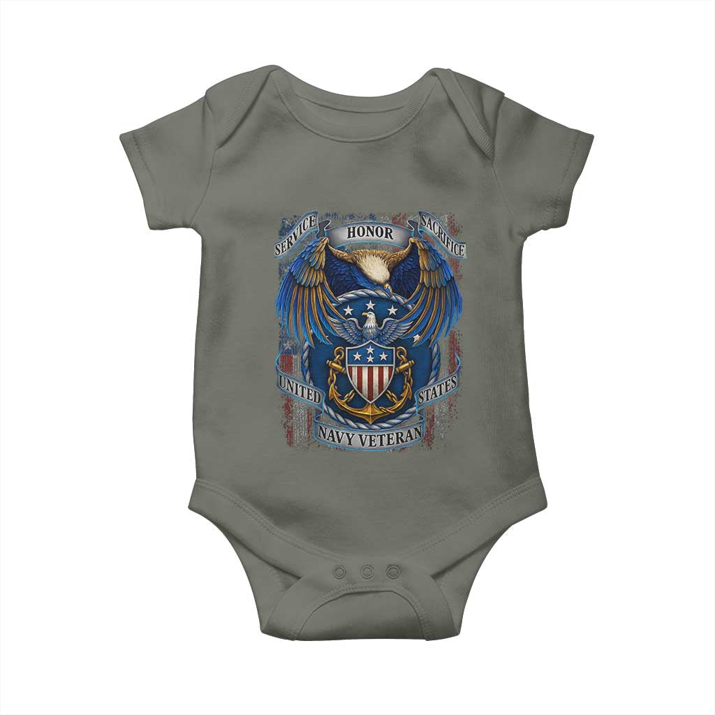 US Navy Veteran Service Honor Sacrifice Baby Onesie Vintage Bald Eagle American Flag Anchor - Wonder Print Shop