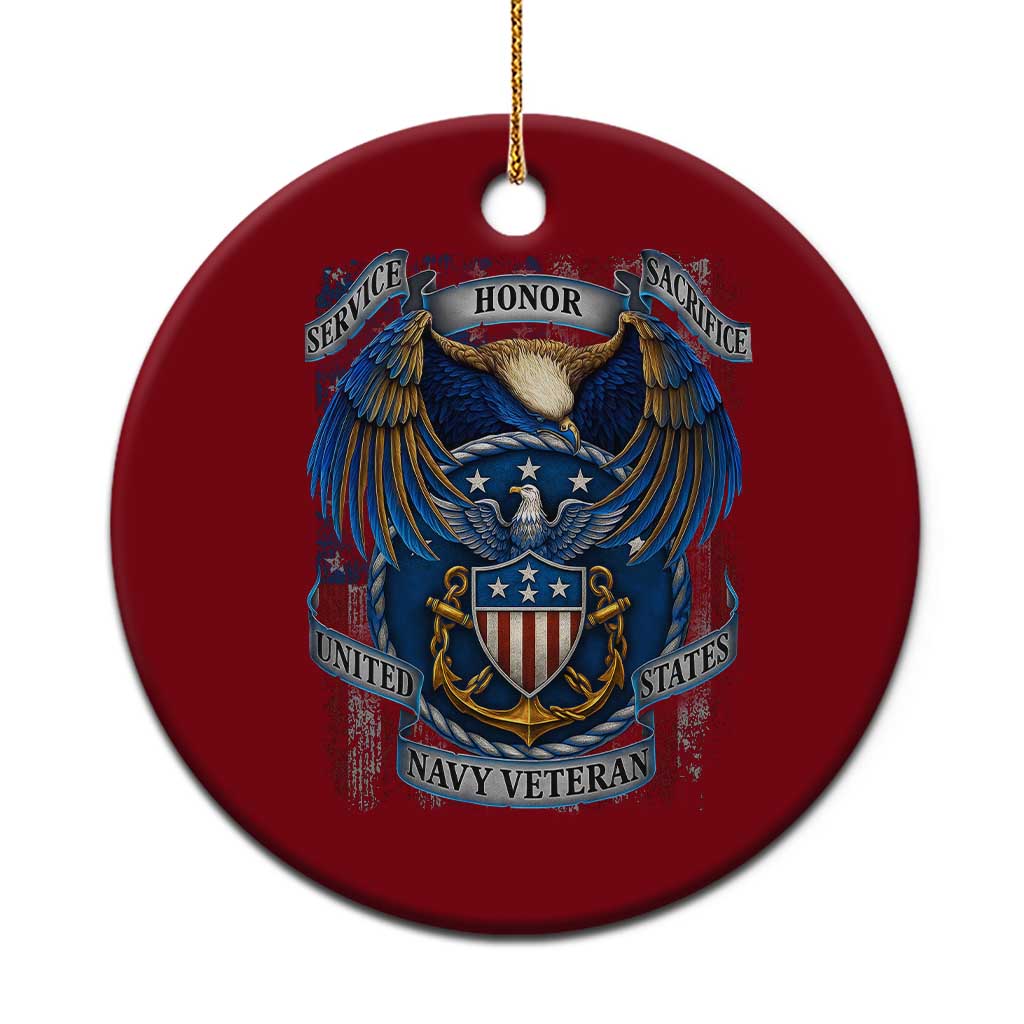 US Navy Veteran Service Honor Sacrifice Ceramic Ornament Vintage Bald Eagle American Flag Anchor - Wonder Print Shop
