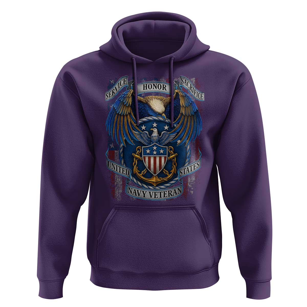 US Navy Veteran Service Honor Sacrifice Hoodie Vintage Bald Eagle American Flag Anchor - Wonder Print Shop