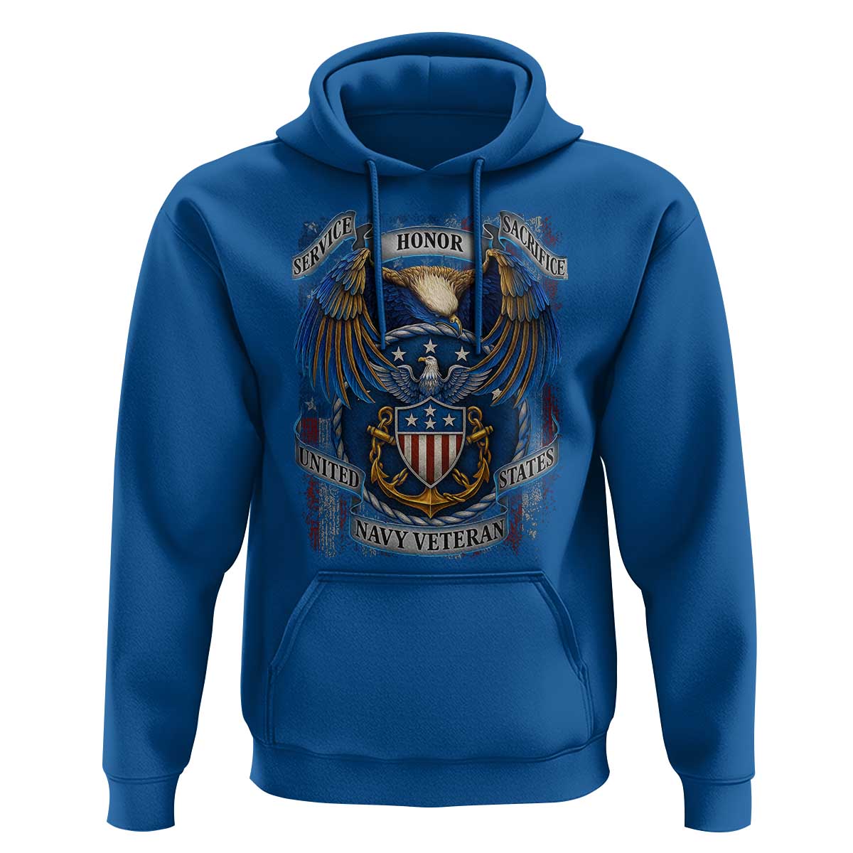 US Navy Veteran Service Honor Sacrifice Hoodie Vintage Bald Eagle American Flag Anchor - Wonder Print Shop