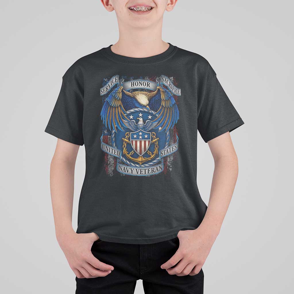 US Navy Veteran Service Honor Sacrifice T Shirt For Kid Vintage Bald Eagle American Flag Anchor - Wonder Print Shop