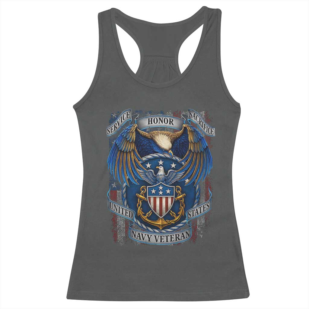 US Navy Veteran Service Honor Sacrifice Racerback Tank Top Vintage Bald Eagle American Flag Anchor - Wonder Print Shop
