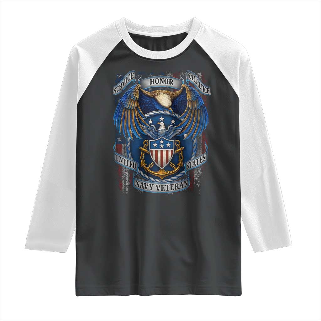 US Navy Veteran Service Honor Sacrifice Raglan Shirt Vintage Bald Eagle American Flag Anchor - Wonder Print Shop