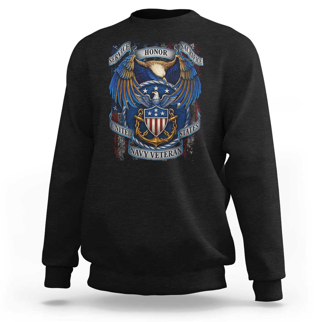 US Navy Veteran Service Honor Sacrifice Sweatshirt Vintage Bald Eagle American Flag Anchor - Wonder Print Shop