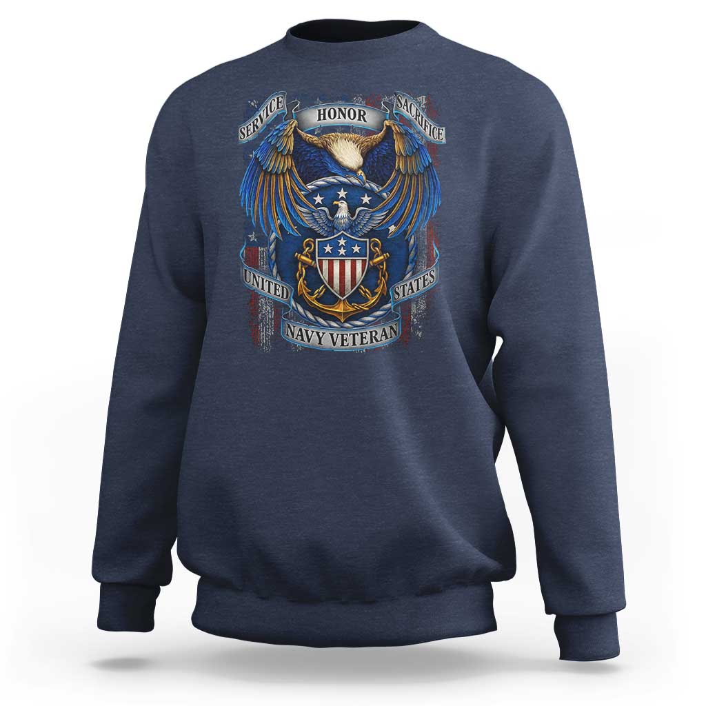 US Navy Veteran Service Honor Sacrifice Sweatshirt Vintage Bald Eagle American Flag Anchor - Wonder Print Shop