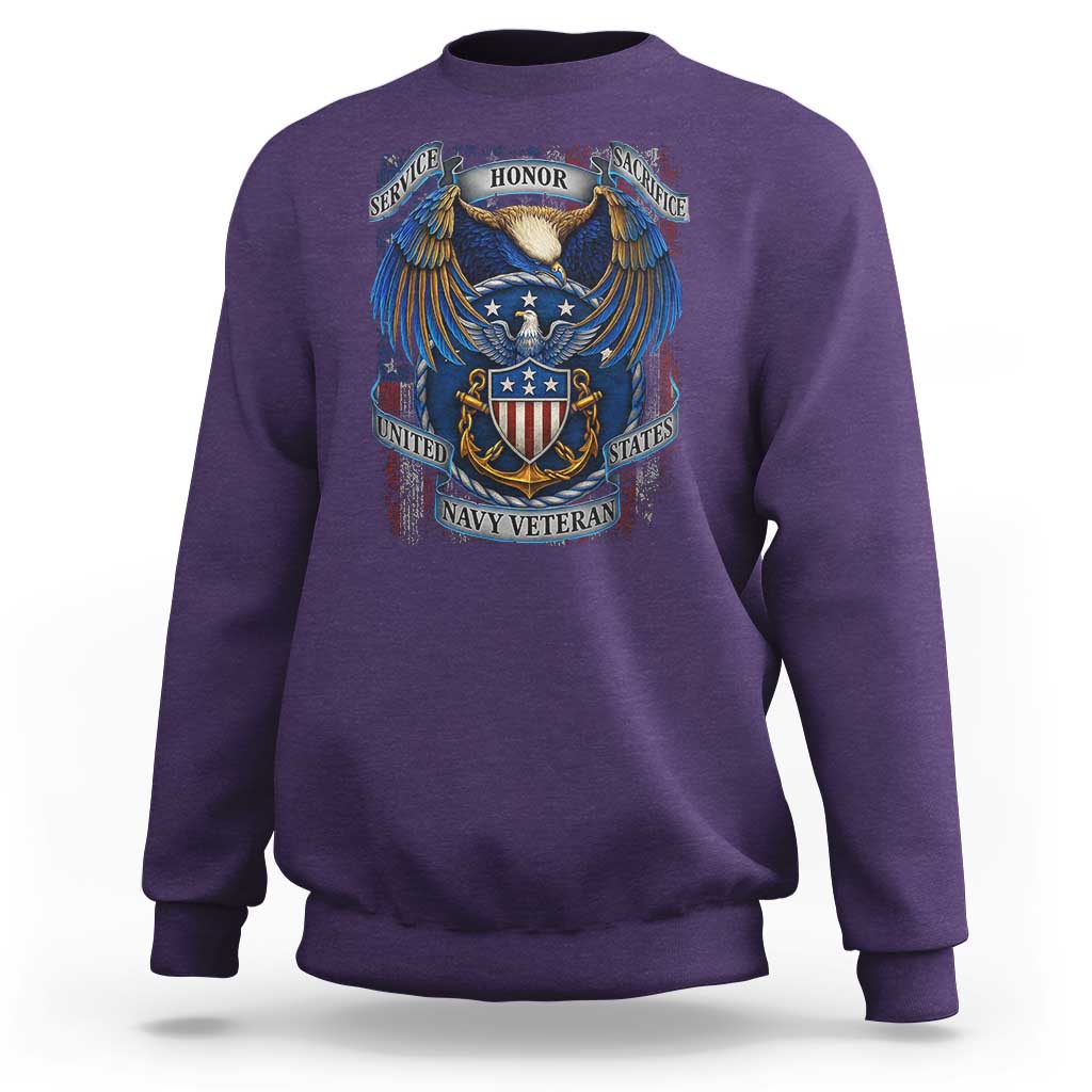 US Navy Veteran Service Honor Sacrifice Sweatshirt Vintage Bald Eagle American Flag Anchor - Wonder Print Shop